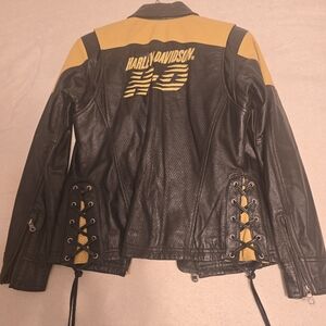 Harley-Davidson Women's Leather Jacket in Black and Yellow sz XS